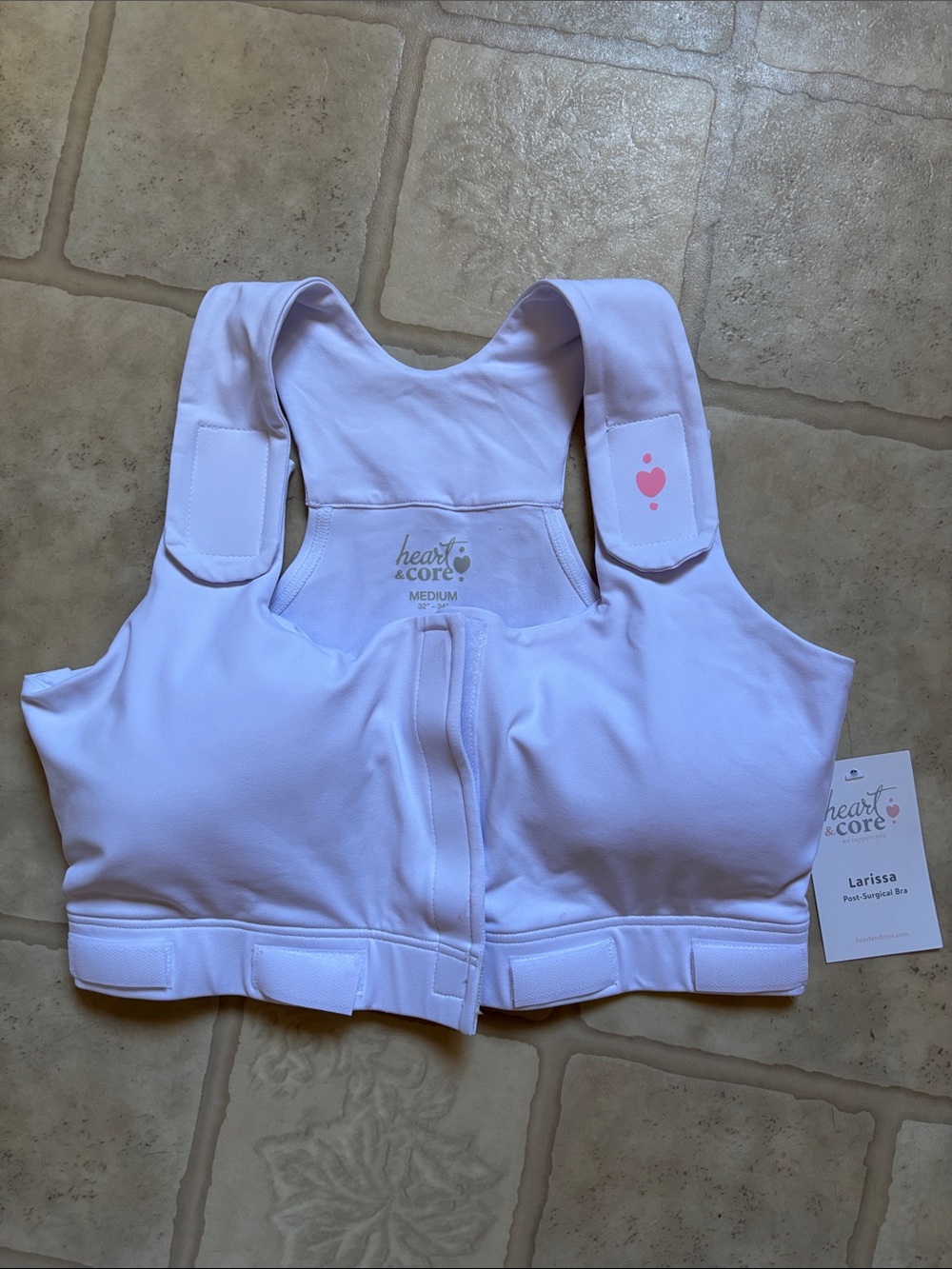 Heart & Core Post-Surgical Larissa Bra White Size Medium 32”-34” NWT